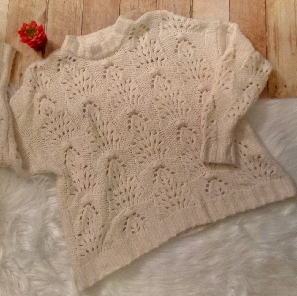 Aerie Knitted Cream Mock Boxy Oversized Sweater XS
